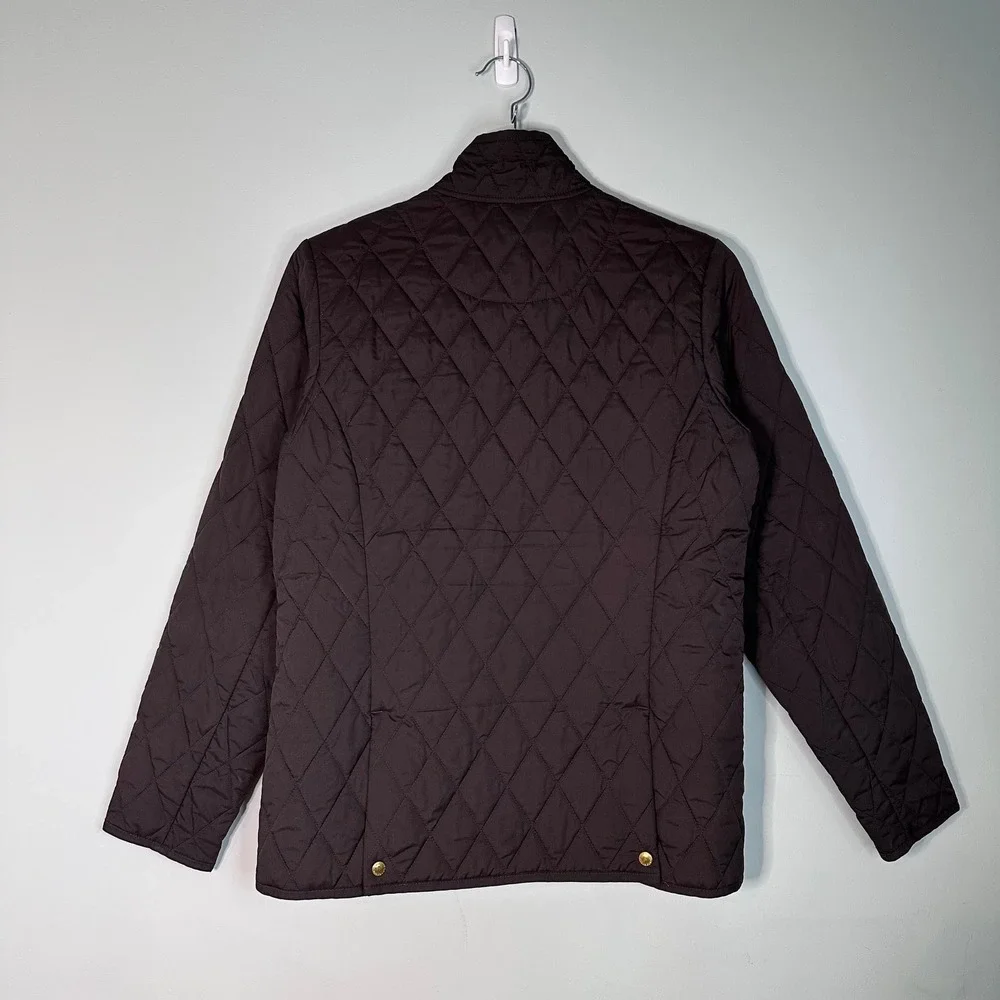 Lands End Black Quilted Barn Jacket Gold Hardware Pink Lining Women's Size Small